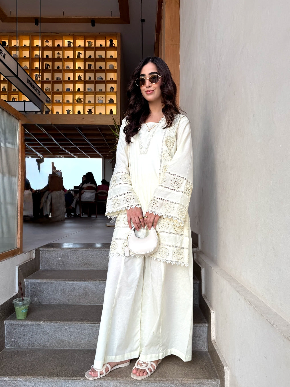 Women Summer 2pc Chikankari Outfit Ivory Color with Lace Detail Sleeves | Bin Saeed